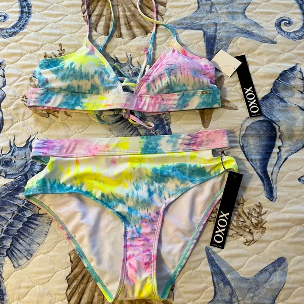 NWTS juniors XOXO large two piece bikini swimsuit tie dye cute